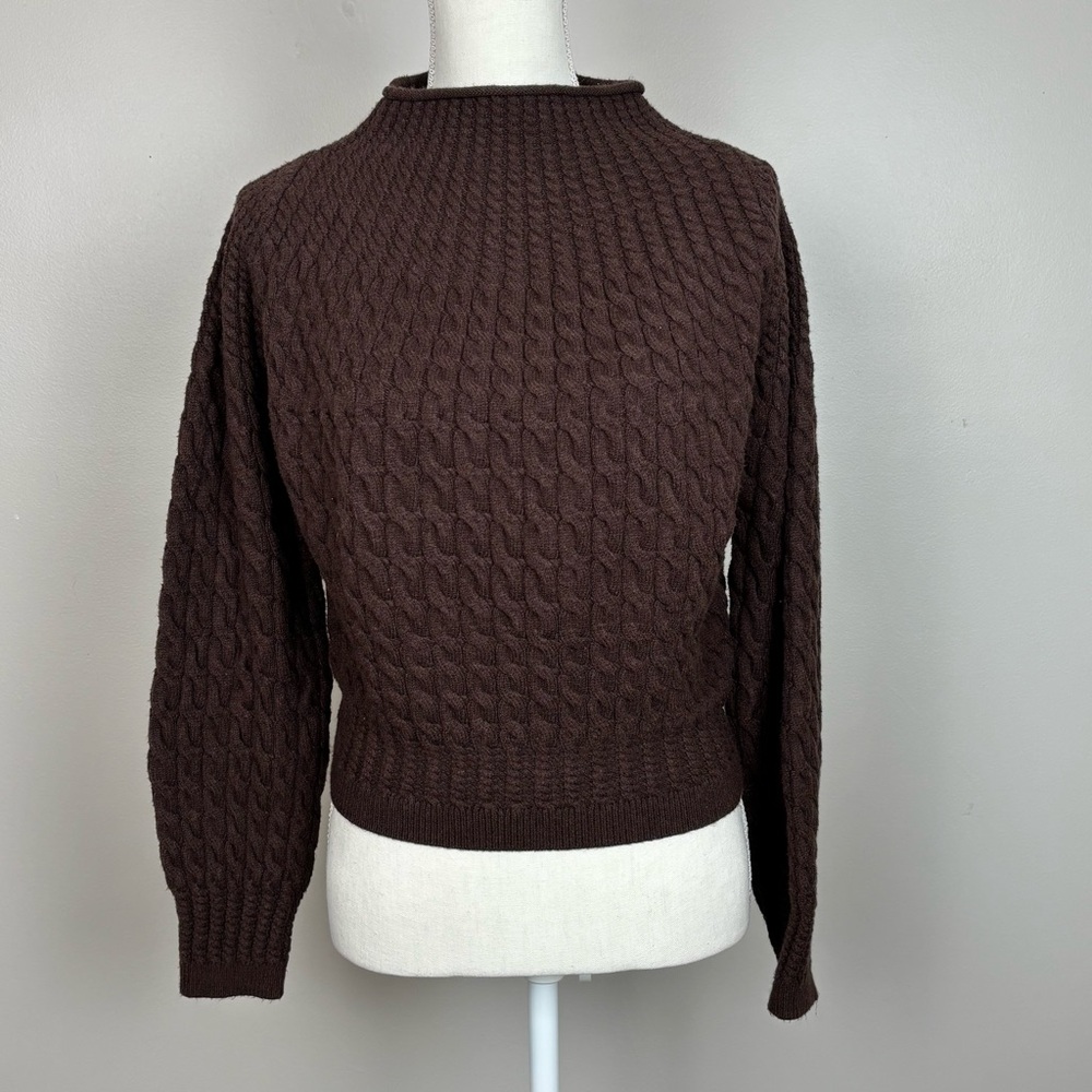 Elie Tahari Sweater‎ Chocolate Brown Chunky Cable Knit Pull Over Long Sleeve